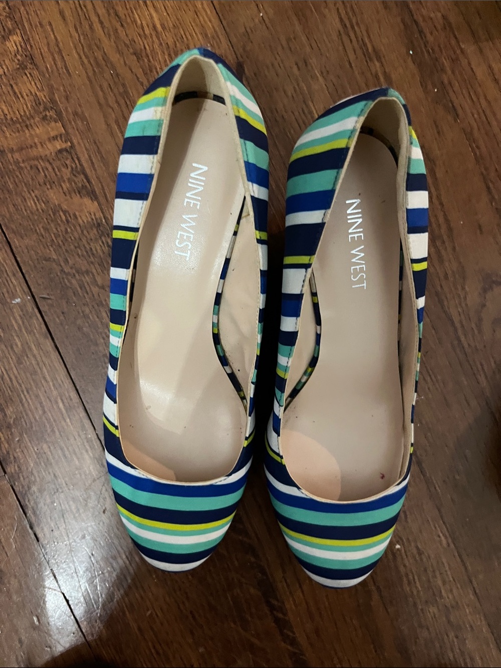Nine West Striped Pointed-Toe Flats in Blue, Green, White